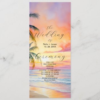 Destination Sunset Beach Wedding  Program by FancyMeWedding at Zazzle
