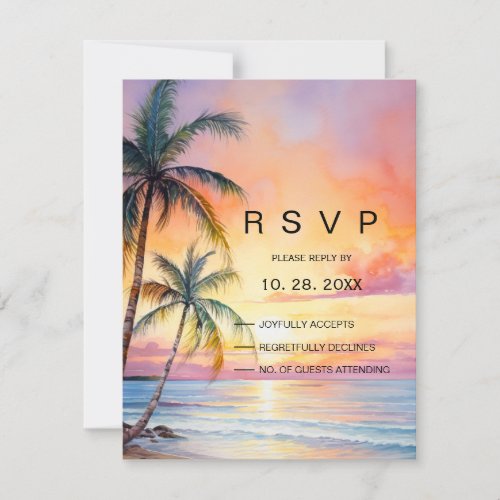 Destination Sunset Beach Wedding  RSVP Card