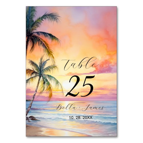 Destination Sunset Beach Wedding  Table Number