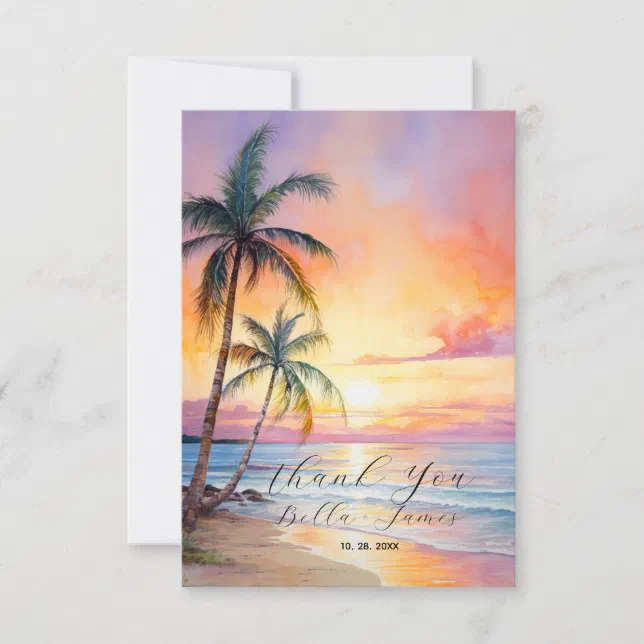 Destination Sunset Beach Wedding Thank You Card | Zazzle