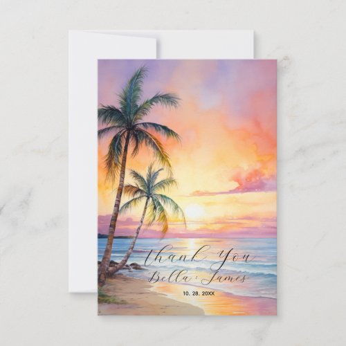 Destination Sunset Beach Wedding  Thank You Card