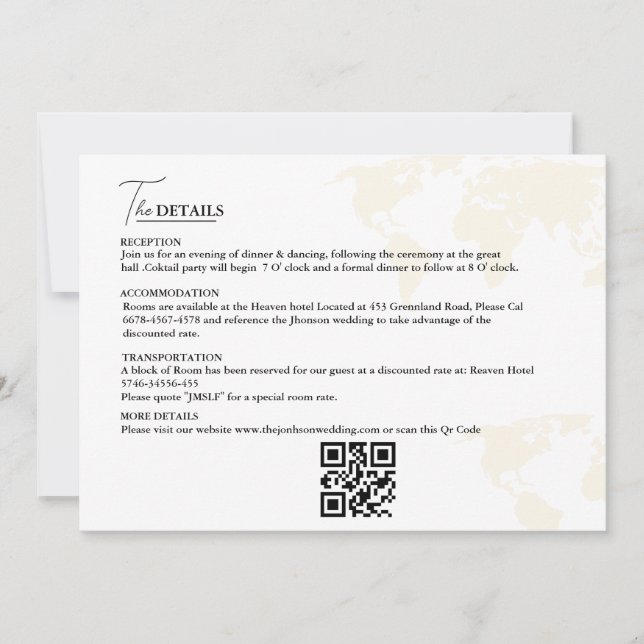 Destination Travel Theme wedding Details Card (Front)