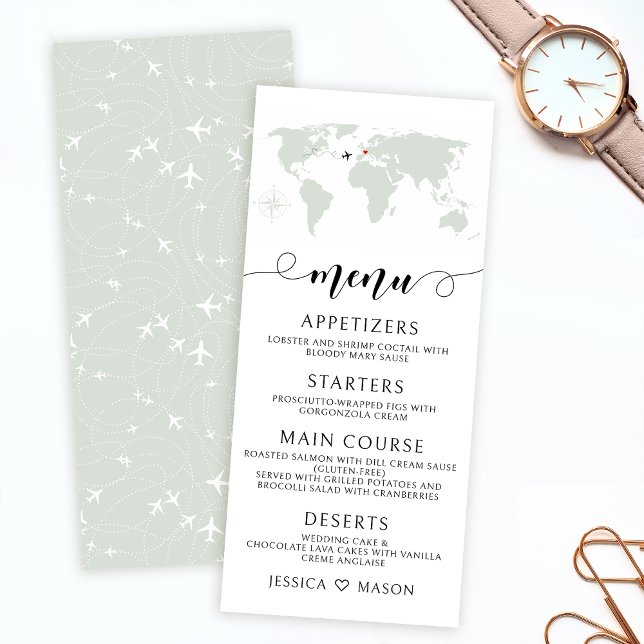 Destination travel theme wedding world map menus (Creator Uploaded)