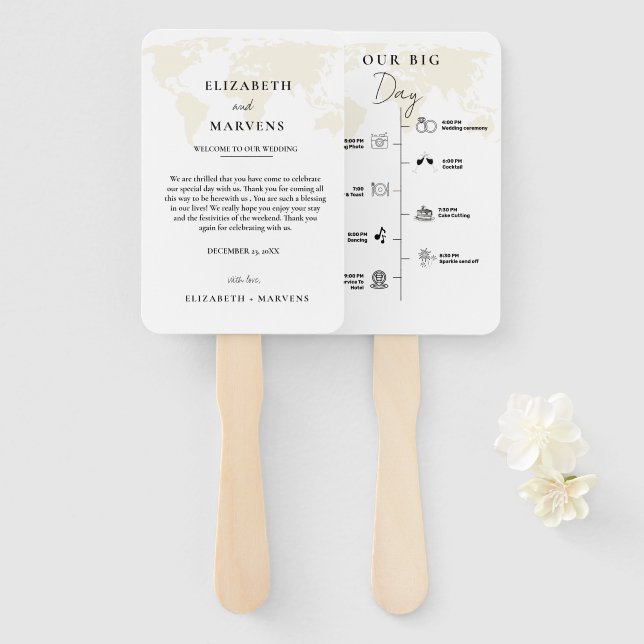 Destination Travel wedding day  Events Timeline  Hand Fan (Front and Back)