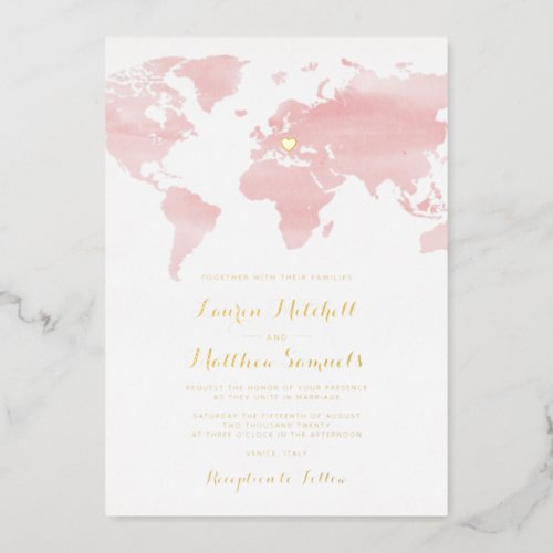 Destination Travel Wedding Foil Invitation