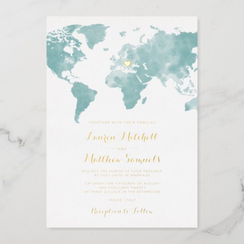 Destination Travel Wedding Foil Invitation