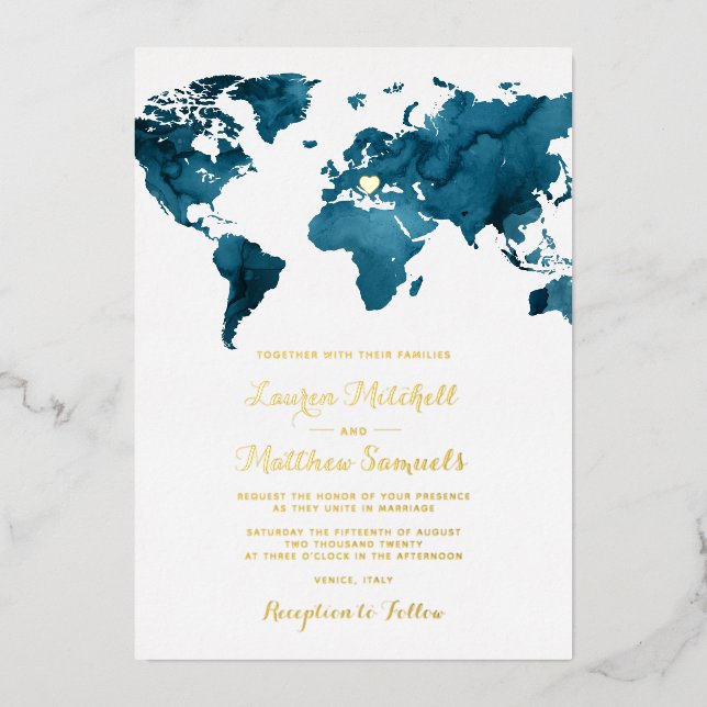 Destination Travel Wedding Foil Invitation (Front)