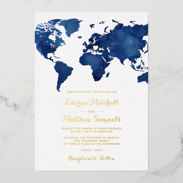 Destination Travel Wedding Foil Invitation (Front)