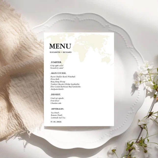 Travel Destination Menu Destination Travel Word wedding Bridal Shower Menu | Zazzle