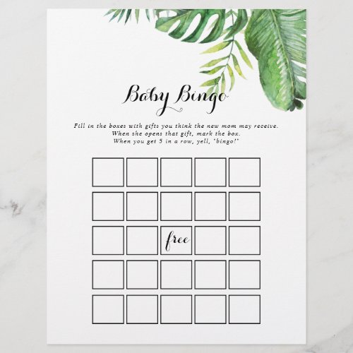 Destination Tropical Green Baby Bingo Shower Game