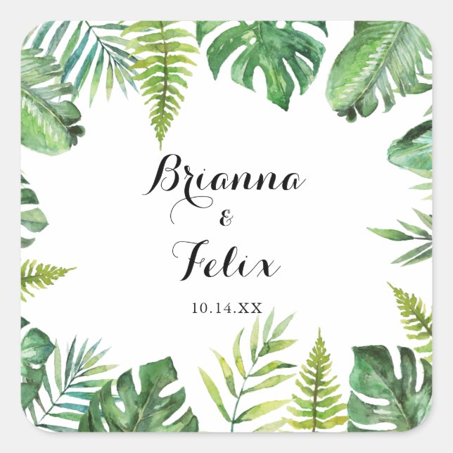 Destination Tropical Green Wedding Envelope Seals (Front)