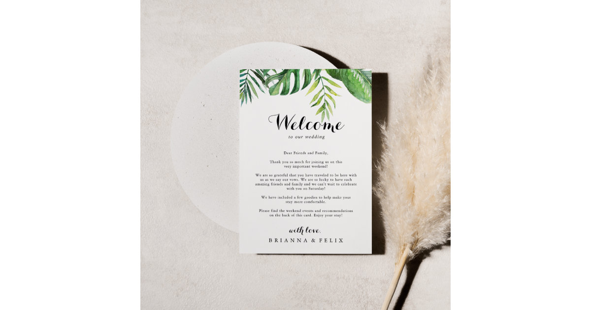 Personalized Wedding Welcome Letter & Itinerary - Palm