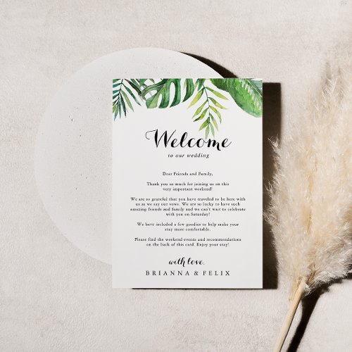 Destination Tropical Green Wedding Welcome Letter