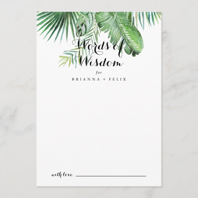 Destination Tropical Green Wedding Words of Wisdom Advice Card (Front)