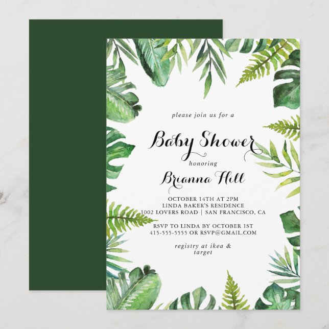 Destination Tropical Greenery Baby Shower Invitation (Front/Back)