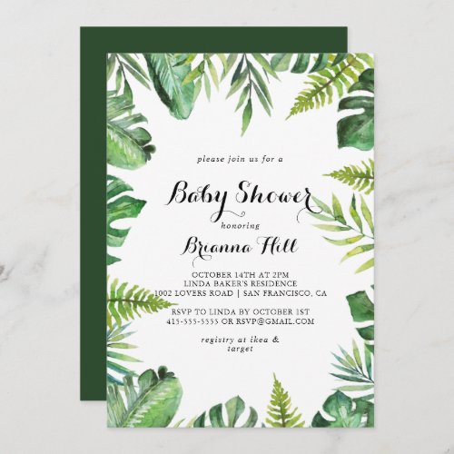 Destination Tropical Greenery Baby Shower Invitation
