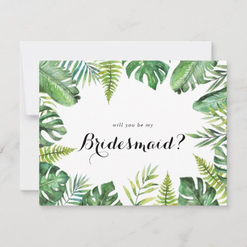 Destination Tropical Greenery Bridesmaid Proposal Note Card