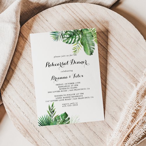 Destination Tropical Greenery Rehearsal Dinner Invitation