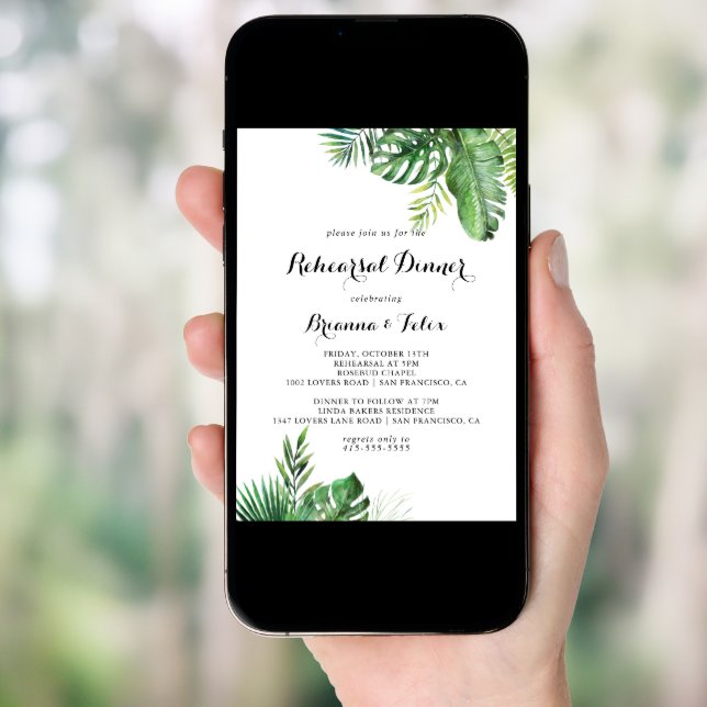 Destination Tropical Greenery Rehearsal Dinner Invitation (Front Digital)