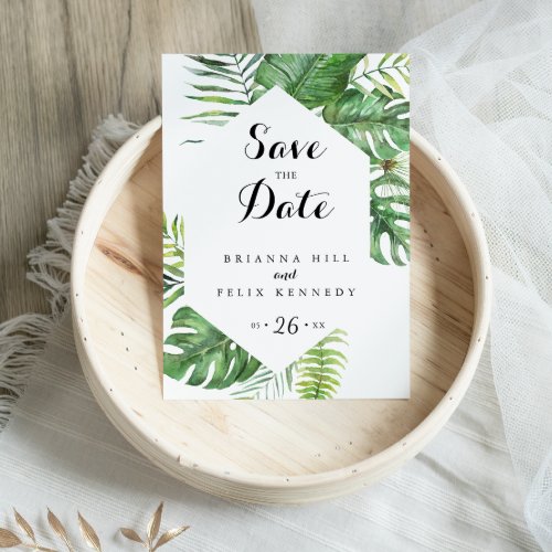 Destination Tropical Greenery Save the Date Postcard