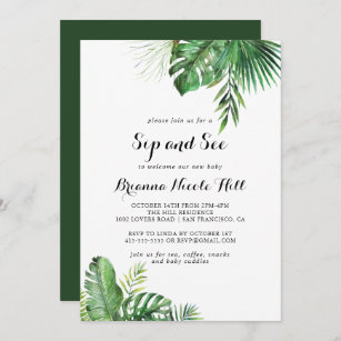 Destination Tropical Greenery Sip and See Invitation