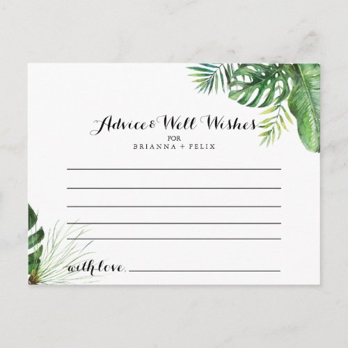 Destination Tropical Greenery Wedding Advice Card