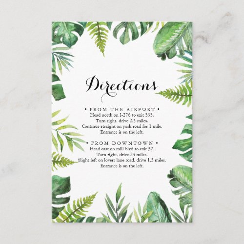 Destination Tropical Greenery Wedding Directions Enclosure Card