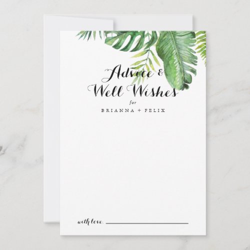 Destination Tropical Greenery Wedding Well Wishes Advice Card