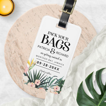 Destination Tropical Wedding Save The Date Luggage Tag by StampsbyMargherita at Zazzle