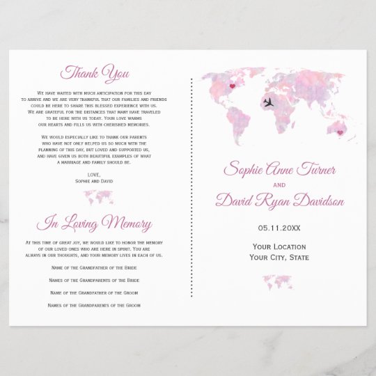 Destination Watercolor World Map Wedding Program Zazzle Com