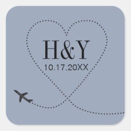 Destination Wedding Airplane Monogram Square Sticker