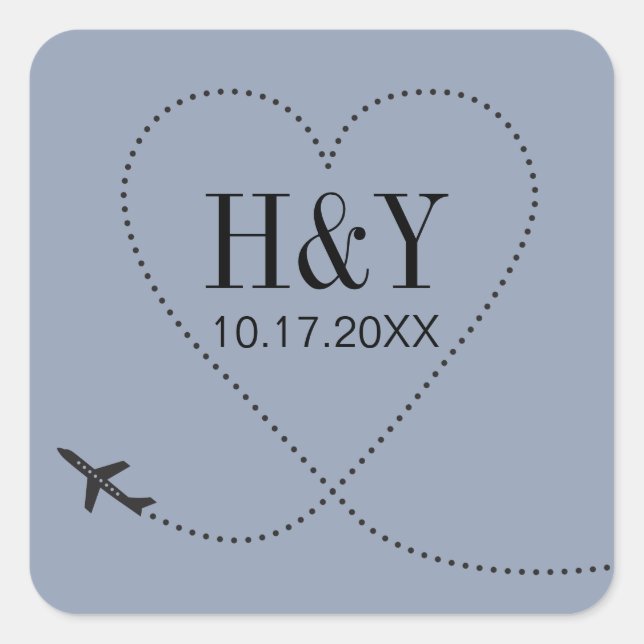 Destination Wedding Airplane Monogram Square Sticker (Front)