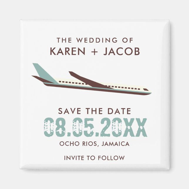 Destination Wedding Airplane Save the Date Magnet (Front)