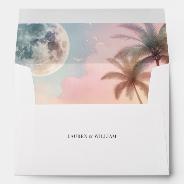Destination Wedding Beach Moon Watercolor Envelope (Back (Bottom))