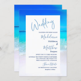 Destination Wedding Beach Ocean Blue Modern Invitation
