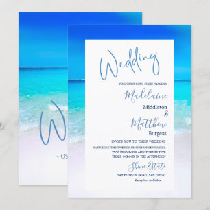 Destination Wedding Beach Ocean Blue Modern Invitation