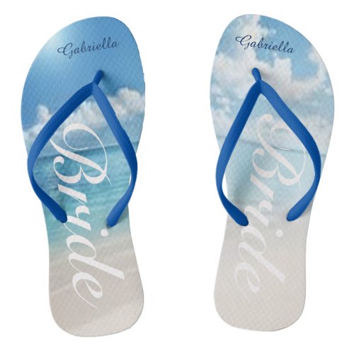 Destination Wedding Beach Scene Bride Flip Flops