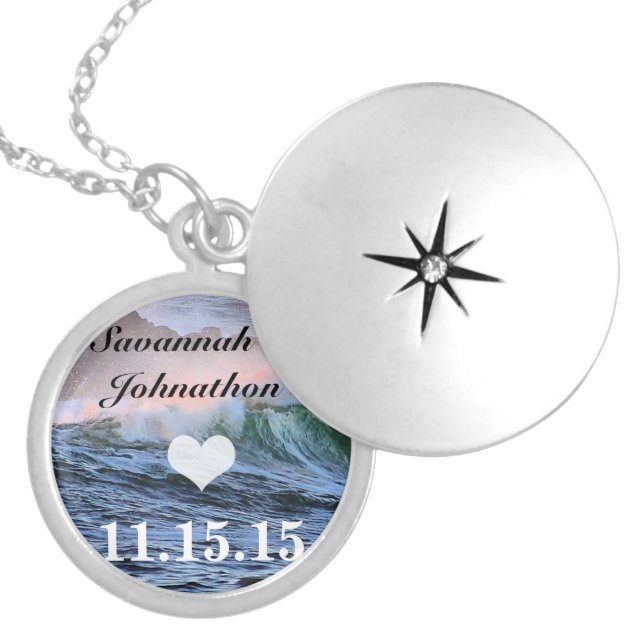 Destination Wedding Beach Your Photo Anniversary Silver Plated Necklace (Front)
