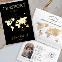 Destination Wedding Black Gold World Map Passport