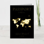Destination Wedding Black Gold World Map Passport Foil Greeting Card