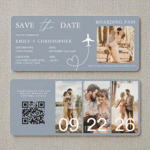 Destination Wedding Blue QR Code Boarding Pass 