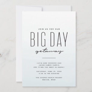 Destination wedding blue watercolor simple fun invitation
