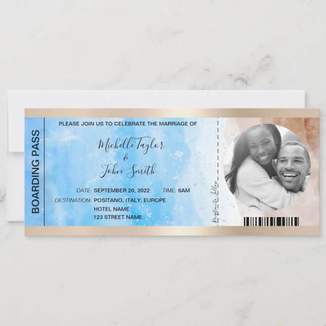 Destination Wedding Boarding Pass Beach Ocean Invi Invitation (Front)