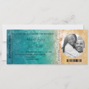 Destination Wedding Boarding Pass Beach Ocean Invitation