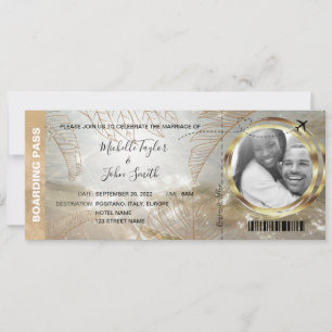 Destination Wedding Boarding Pass Beach Palm Tree Invitation
