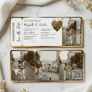 Destination Wedding Boarding Pass Gold Ticket QR Invitation