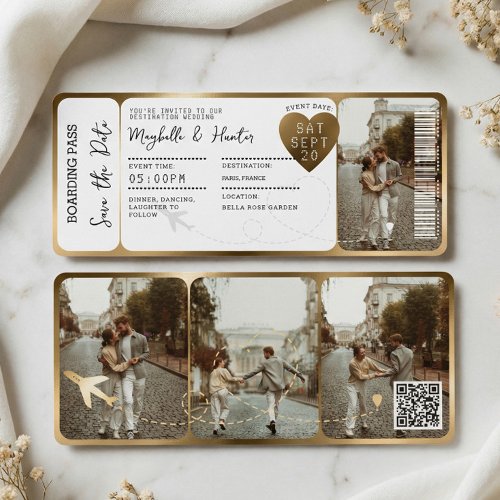 Destination Wedding Boarding Pass Gold Ticket QR