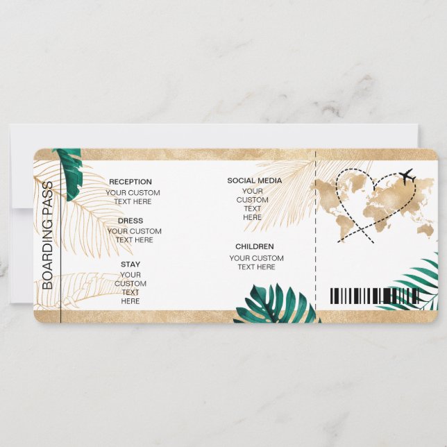 Destination Wedding Boarding Pass Heart Details Invitation (Front)