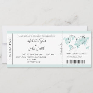 Destination Wedding Boarding Pass Heart Plane Icon Invitation