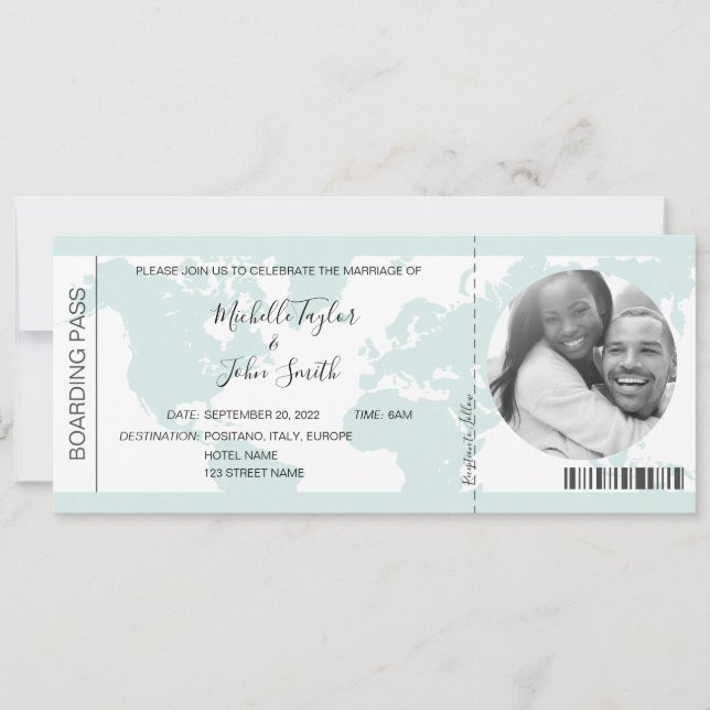 Destination Wedding Boarding Pass Heart Plane Icon Invitation (Front)